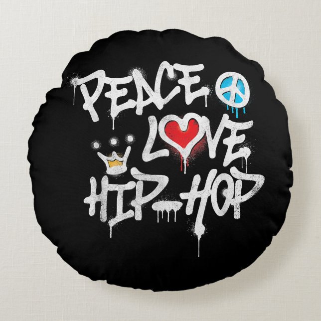 Coussins Ronds Peace Love Hip hop Dancing (Devant)