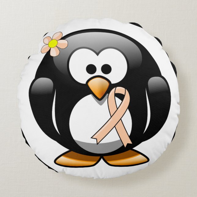 Coussins Ronds Peach Awareness Ribbon Penguin (Devant)