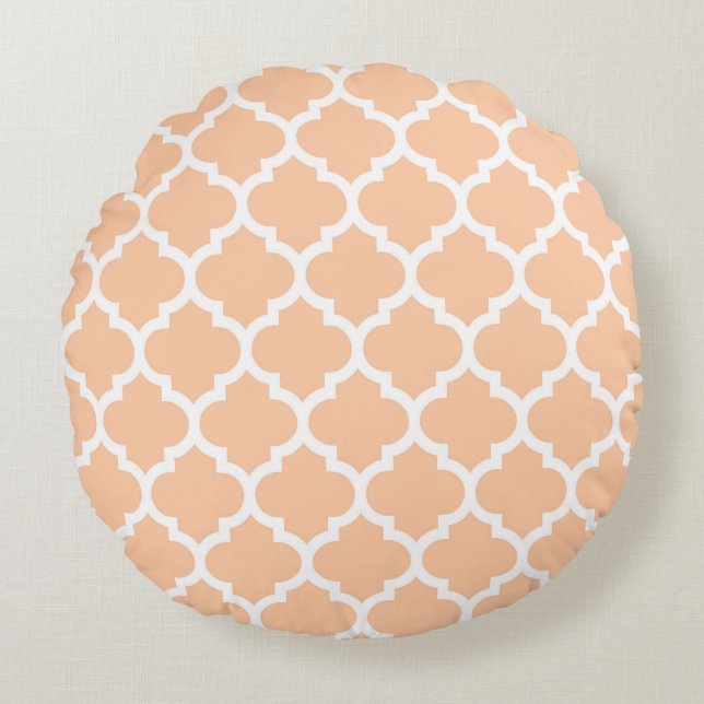 Coussins Ronds Peach White Marocain Quatrefoil Motif #5 (Devant)
