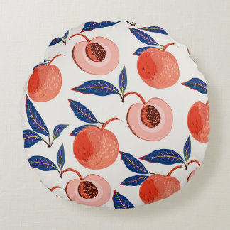 Coussins Ronds Peaches Apricot Feuilles Arrière - plan de crème