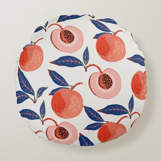 Coussins Ronds Peaches Apricot Feuilles Arrière - plan de crème (Devant)