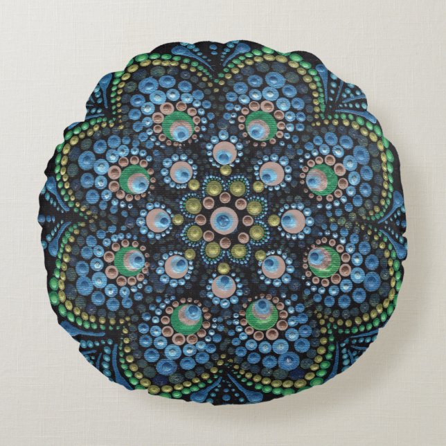 Coussins Ronds Peacock Dot Mandala Lance Oreiller (Devant)