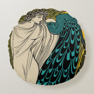 Coussins Ronds Peacock Fine Art Bird Nouveau
