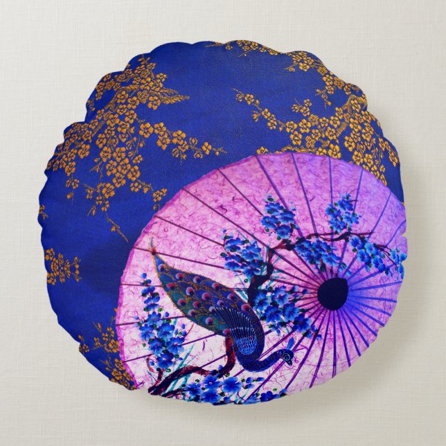 Coussins Ronds Peacock oriental parasol japonais cerisier fleurs (Devant)
