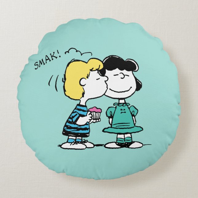 Coussins Ronds Peanuts | Valentine's Day | Lucy & Schroeder Kiss (Devant)