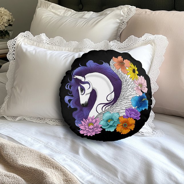 Coussins Ronds Pegasus Noir Floral (Créateur téléchargé)