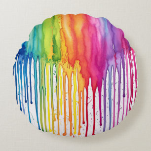 Coussins Ronds Peint Arc-en-ciel Aquarelle Déchets de peinture Ab