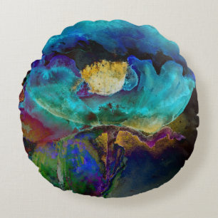 Coussins Ronds Peinture à l'aquarelle florale sarcelle élégante r