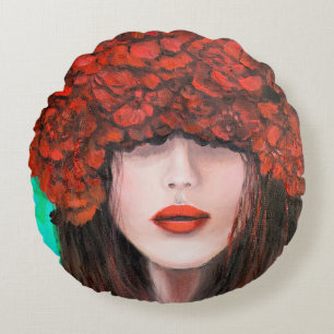 Coussins Ronds Peinture à l'huile Abstraite montrant le visage de