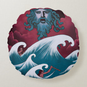 Coussins Ronds Peinture à l'huile de Neptune Crimson