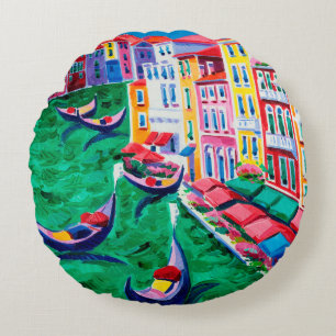 Coussins Ronds peinture à l'huile de Venise, Italie sur toile