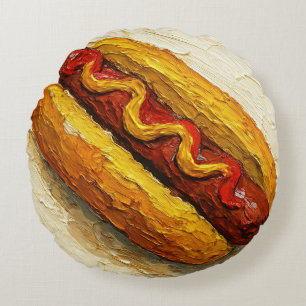 Coussins Ronds Peinture à l'huile Hot Dog (#1)
