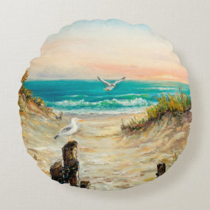 Coussins Ronds  peinture à l'huile sur les dunes de plage de l'oc