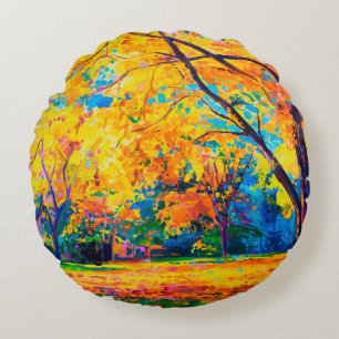 Coussins Ronds peinture à l'huile sur toile. Les arbres jaunes.