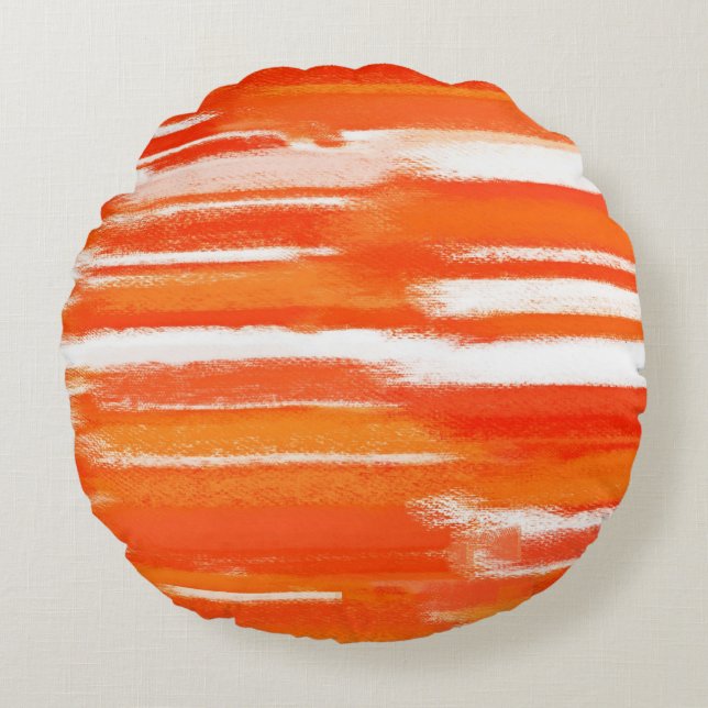 Coussins Ronds Peinture Abstraite blanche orange (Devant)