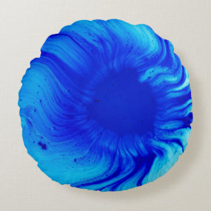Coussins Ronds Peinture abstraite bleue et turquoise