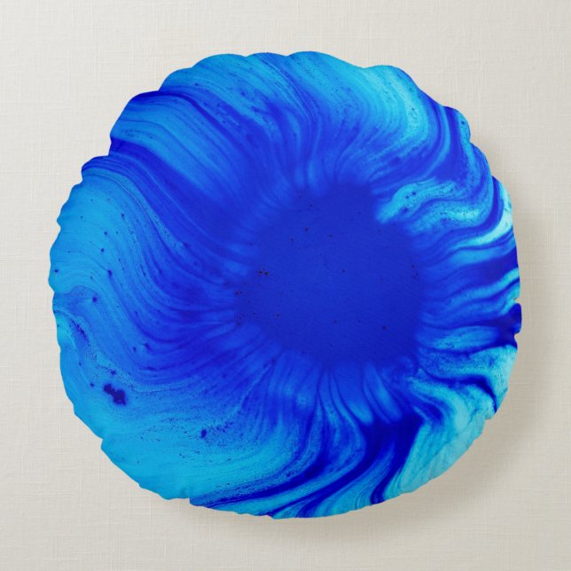 Coussins Ronds Peinture abstraite bleue et turquoise (Devant)