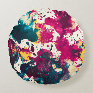 Coussins Ronds Peinture Abstraite colorée Turquoise et magenta