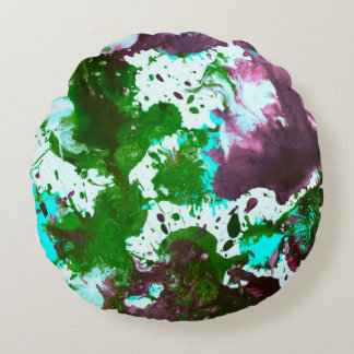 Coussins Ronds Peinture Abstraite colorée vert et violet