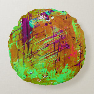 Coussins Ronds Peinture Abstraite couleur néon vert