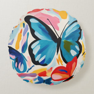 Coussins Ronds Peinture abstraite de papillons.