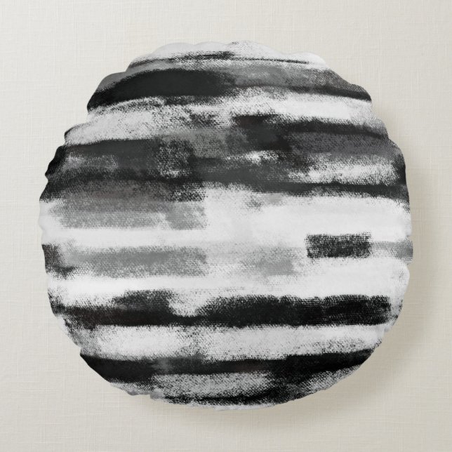 Coussins Ronds Peinture Abstraite en noir blanc (Devant)