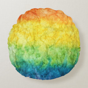 Coussins Ronds Peinture abstraite orange verte et bleue