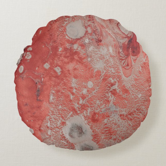 Coussins Ronds Peinture abstraite rouge et blanche (Devant)
