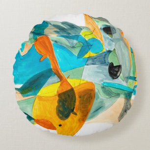 Coussins Ronds Peinture abstraite sur papier aux couleurs vives, 