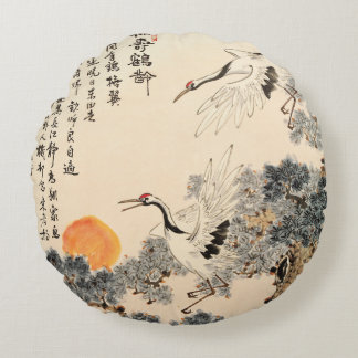 Coussins Ronds Peinture asiatique traditionnelle : art classique.