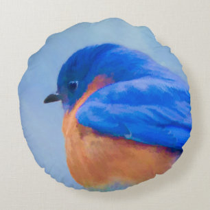 Coussins Ronds Peinture Bluebird - Art original pour oiseaux