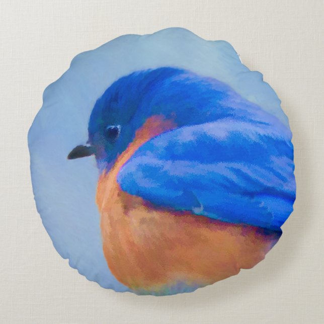 Coussins Ronds Peinture Bluebird - Art original pour oiseaux (Dos)