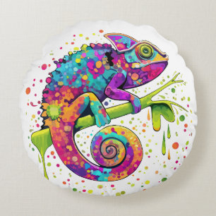 Coussins Ronds Peinture Chameleon Taches Aquarelle Style Jeter Pi