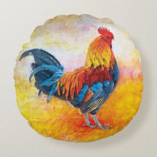 Coussins Ronds Peinture colorée d'art numérique de coq