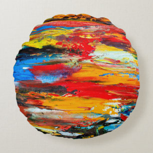 Coussins Ronds Peinture d'art avec palette couteau noir, paris, r