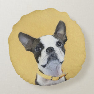 Coussins Ronds Peinture de Boston Terrier - Art de chien original