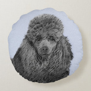 Coussins Ronds Peinture de Caniche Jouet Miniature Noir Art Origi