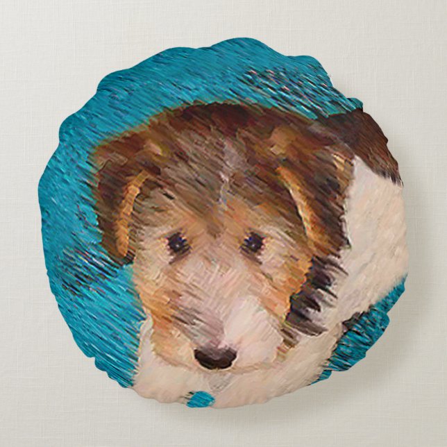 Coussins Ronds Peinture de chiot Wire Fox Terrier - Art original  (Dos)