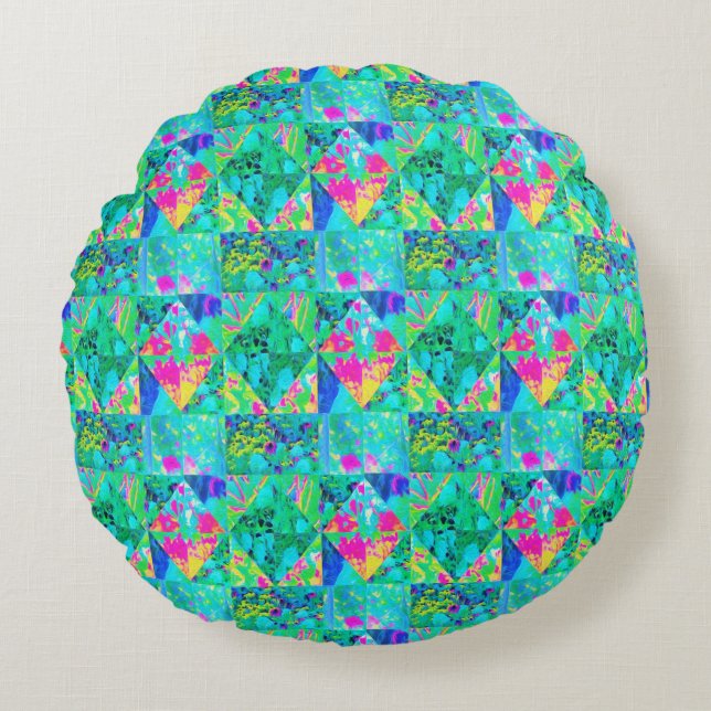 Coussins Ronds Peinture de courtepointe avec Hydrangea et Blues (Devant)