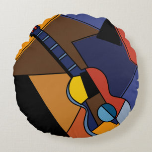 Coussins Ronds Peinture de surréalisme de guitare cubiste.
