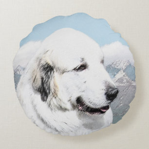 Coussins Ronds Peinture des Grandes Pyrénées - Art de chien origi