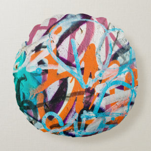 Coussins Ronds Peinture endommagée en béton, patinée, murale u