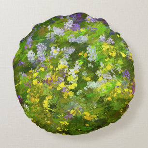 Coussins Ronds Peinture fleur sauvage Impasto - Art Fleur Origina