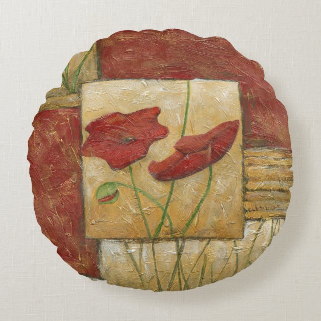 Coussins Ronds Peinture florale avec traits de pinceau visibles (Devant)