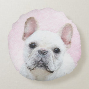 Coussins Ronds Peinture française de Bulldog (Crème/Blanc)