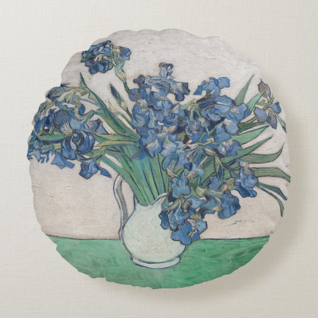 Coussins Ronds Peinture impressionniste Vase Iris de Van Gogh (Devant)