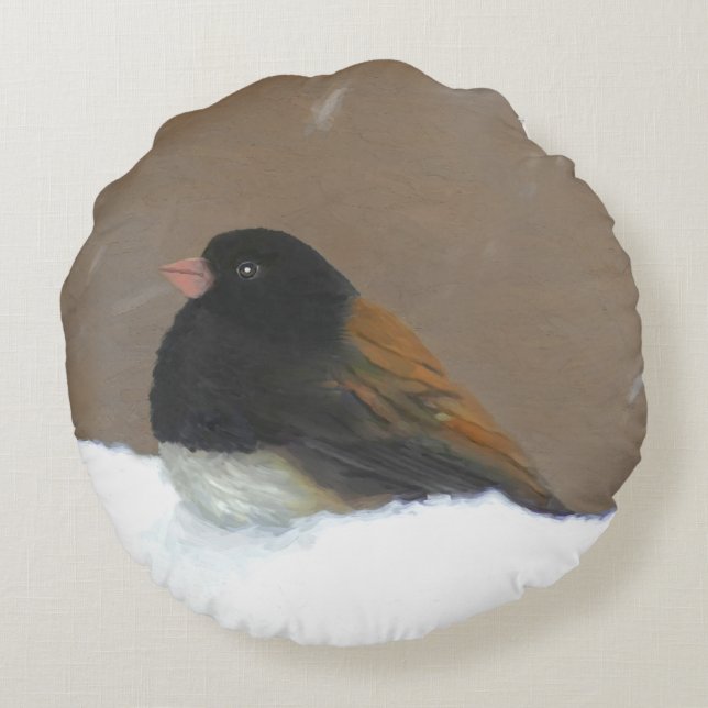 Coussins Ronds Peinture Junco foncée - Art original pour oiseaux (Dos)