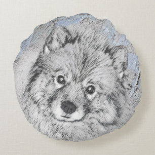 Coussins Ronds Peinture Keeshond Beth - Joli art original chien