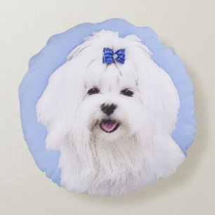 Coussins Ronds Peinture maltaise - art original mignon de chien