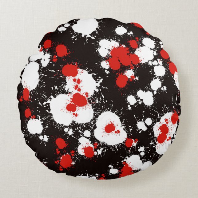 Coussins Ronds Peinture noire, blanche et rouge (Devant)